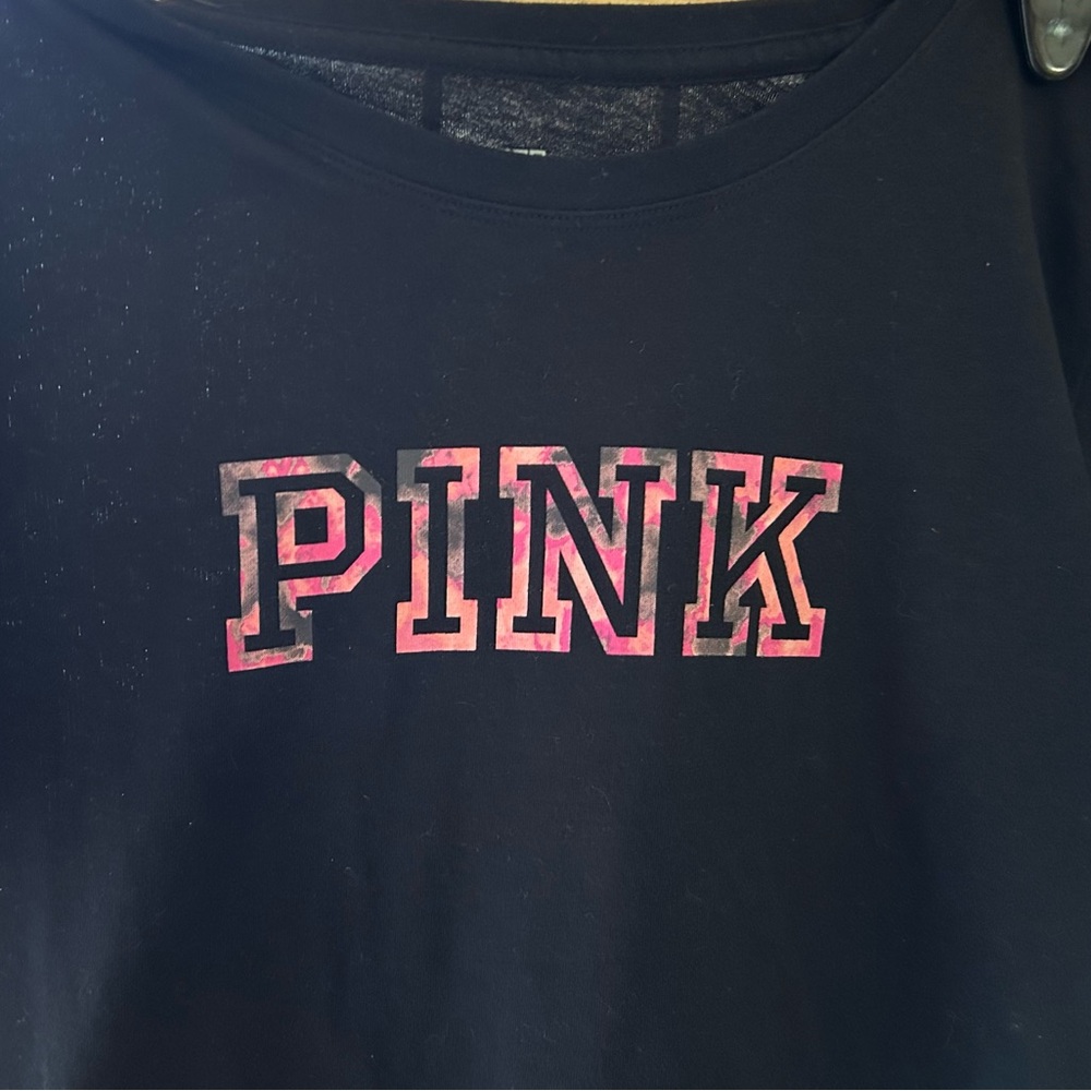 PINK Victoria's Secret Black Tee with Pink Logo